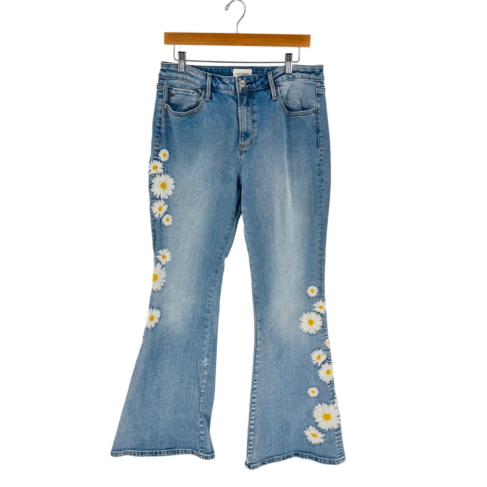 DRIFTWOOD Light Blue Flared Jeans with Daisy Embroidery
